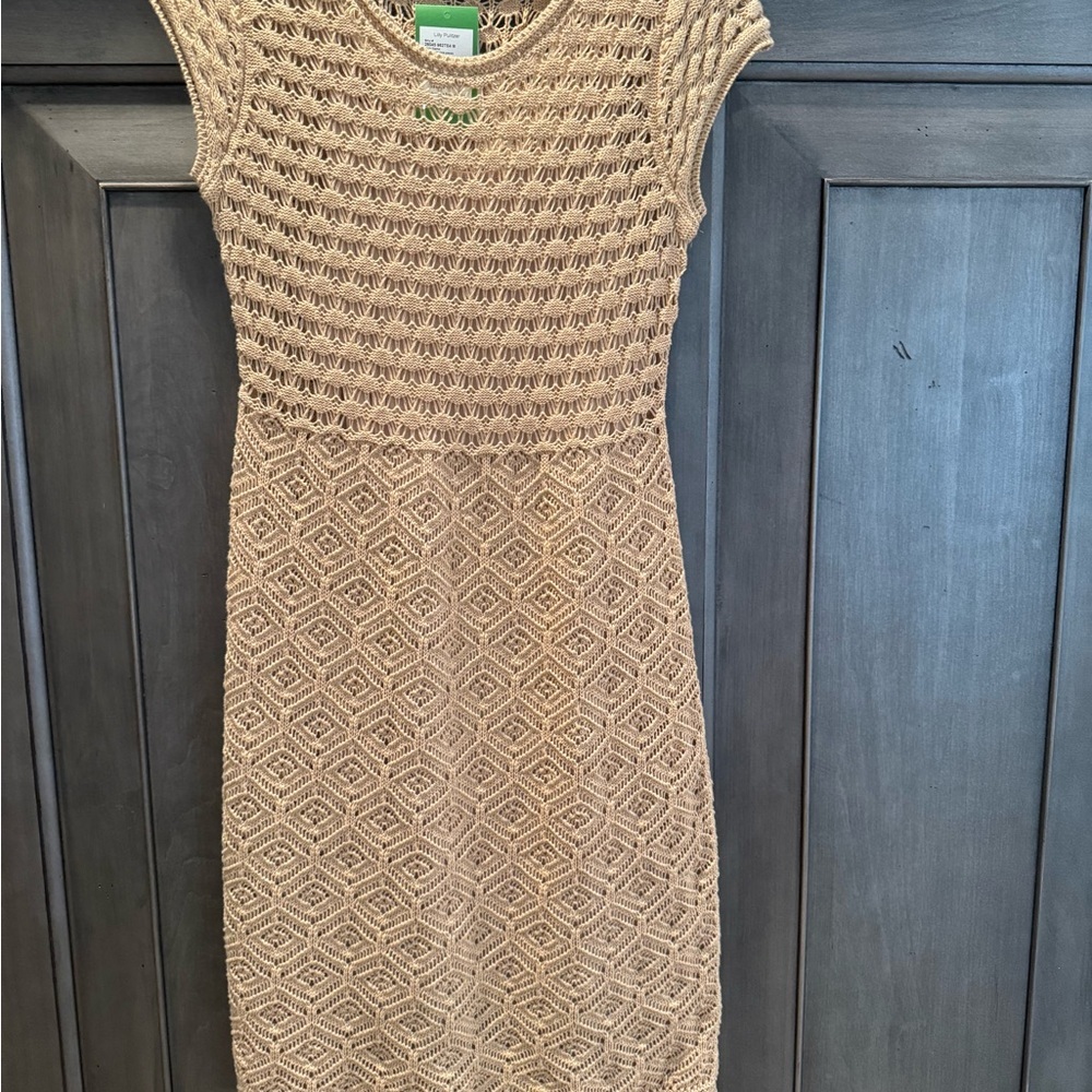 Lilly Pulitzer Tan Sheath Dress Cap Sleeve Crew Neck